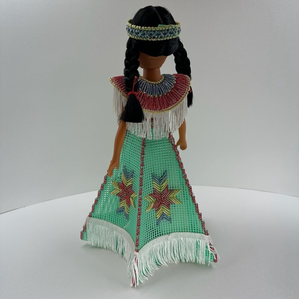 Vintage Indian Princess Doll 2Pc 14" Plastic Canvas Beaded Dress Native American - Picture 4 of 16
